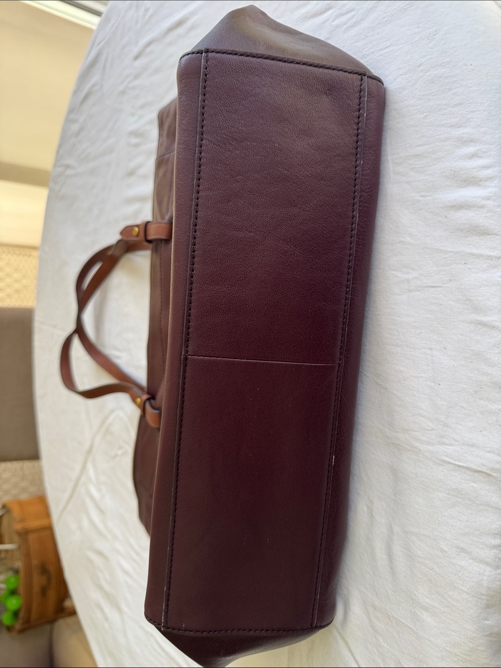 Fossil Rachel Leather Tote Bag in Deep Burgundy with Tan Straps - Picture 7 of 7